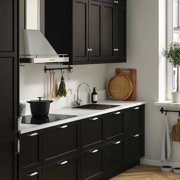LOCKEBO Custom countertop, off-white gray/concrete effect glass composite, 1 1/8 "