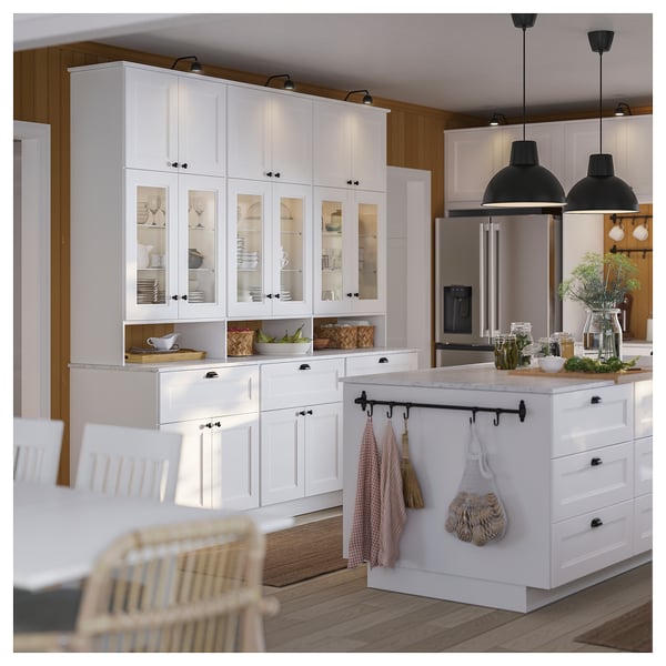 LOCKEBO Custom countertop, off-white gray marble effect/glass composite, 1 1/8 "