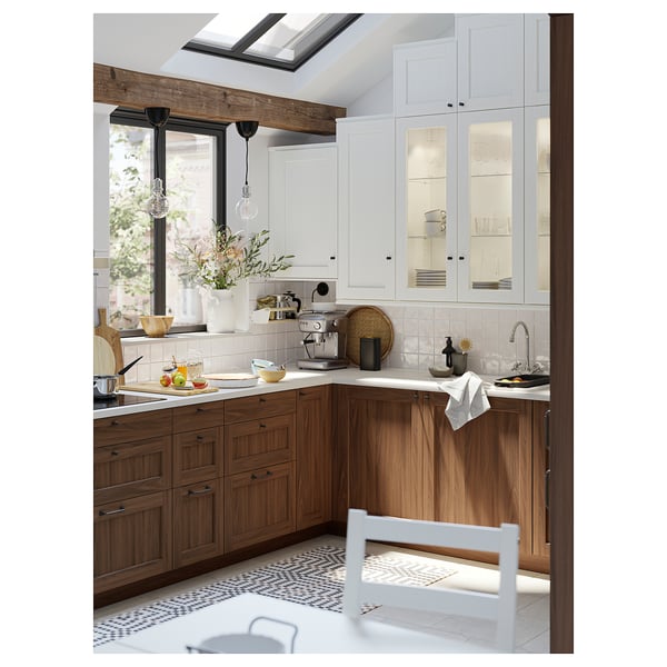 LOCKEBO Custom countertop, off-white marble effect/glass composite, 1 1/8 "