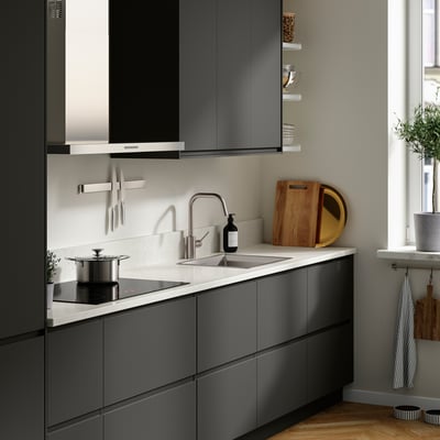 LOCKEBO Custom countertop, white/gray lively marble effect/glass composite, 1 1/8 "