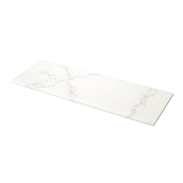 White LOCKEBO recycled glass worktop, rectangular, smooth edges, natural design.