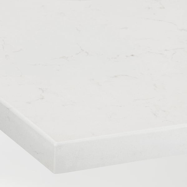 Sleek, white, recycled glass worktop with subtle veining, showcasing its smooth, durable surface.