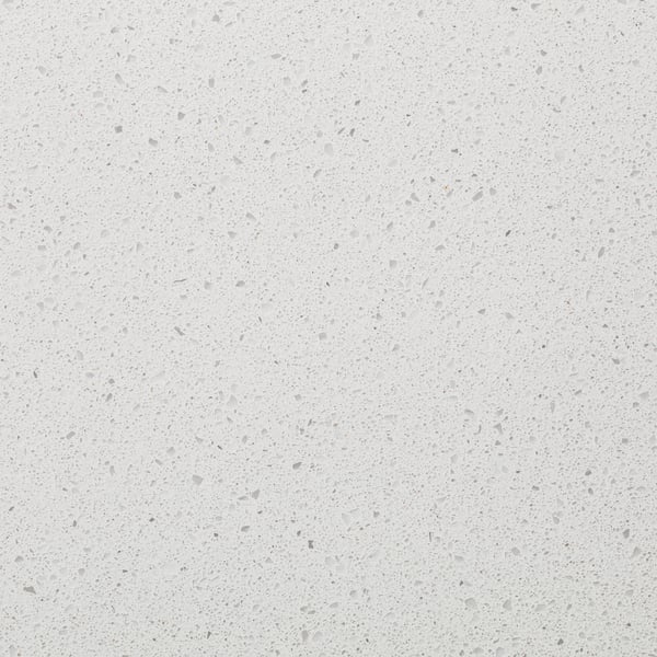 Smooth, speckled glass composite worktop. White base with subtle, tiny grey flecks. Durable, stain-resistant surface.