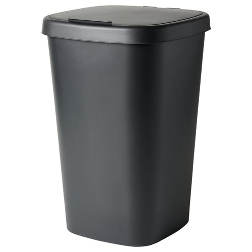 LÖVKVAST black bin, rectangular, large, plastic with lid.