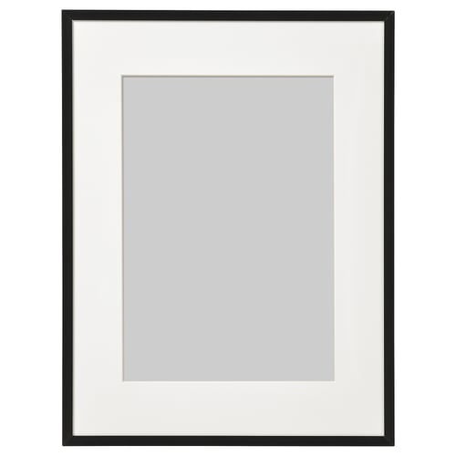Elegant black LOMVIKEN picture frame with slim edge, featuring a safe plastic cover and neutral ph mount, perfect for various pictures.