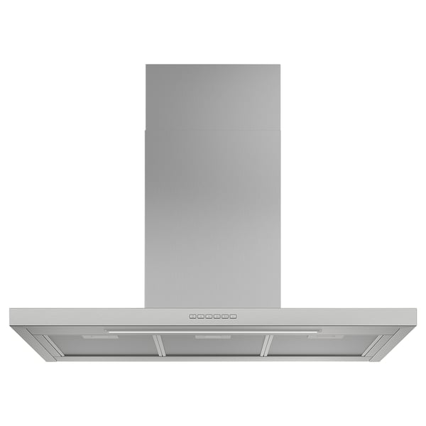 A stainless steel range hood named LUFTBUREN, designed for kitchen fume extraction. It a large, sleek rectangular shape with controls at the front.