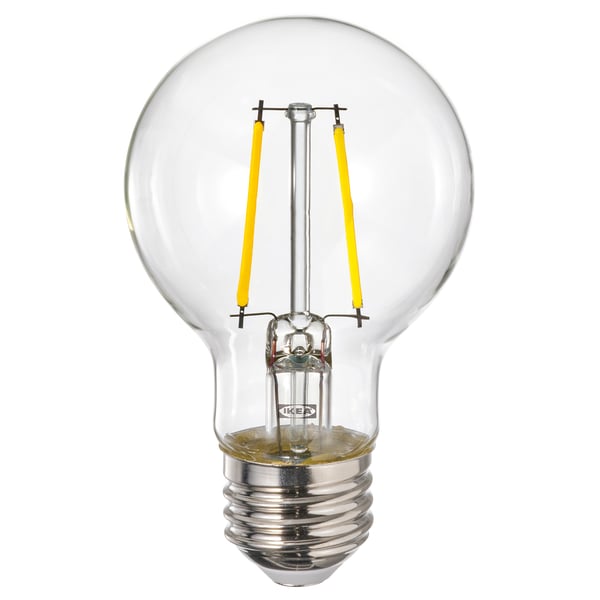 LUNNOM light bulb, clear glass, yellow filaments.