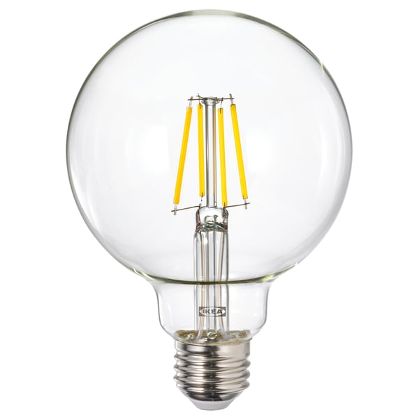 LUNNOM bulb, clear yellow light, glass, spherical shape, stylish design.