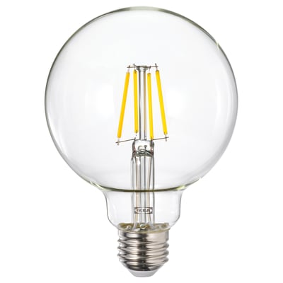 LUNNOM bulb, clear yellow light, glass, spherical shape, stylish design.