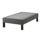 Grey LYNGÖR bed base, recycled polyester, pine, flat top, black legs, easy assembly.