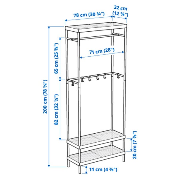 MACKAPÄR Coat rack with shoe storage unit, white, 30 3/4x12 5/8x78 3/4 "