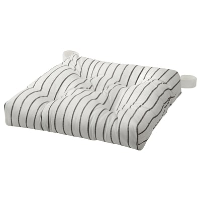 MALINDA striped chair pad, white & grey, thick cushion, rectangular.