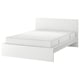 White MALM bed frame, minimalist, adjustable, particleboard.