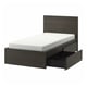 A modern MALM bed in dark grey, featuring a high headboard and two storage drawers. It is designed with sleek lines and a minimalist style.
