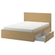 MALM bed in oak veneer storage drawers, headboard, and castor wheels for smooth operation.