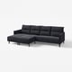 Black MANNARP sectional sofa with wood legs, wide cushions & back.