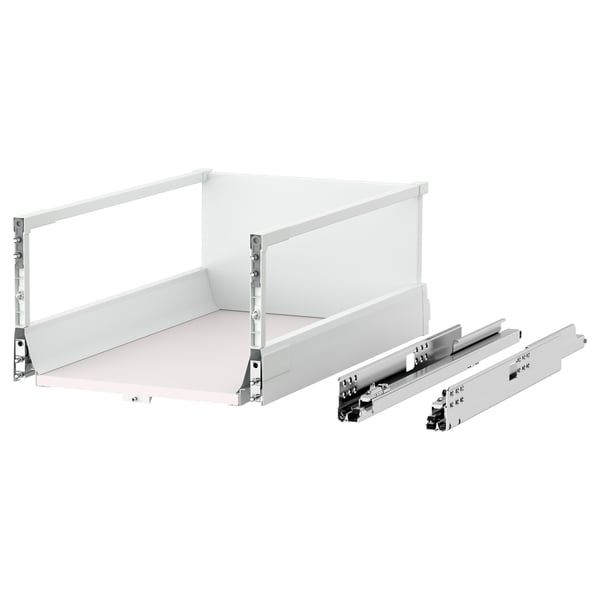 MAXIMERA white drawer, fully extendable with metal runners, sleek design, high-offset sides, clever storage solution.