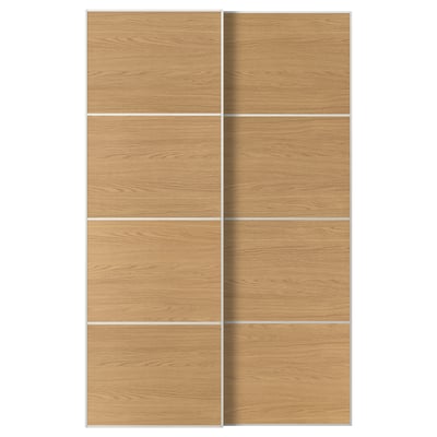 MEHAMN Pair of sliding doors, white/double sided oak effect, 59x92 7/8 "