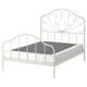 MELLGRUND bed: white metal, curved design, high headboard, sturdy frame.