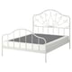 White MELLGRUND bed, ornate metal design, curved headboard.