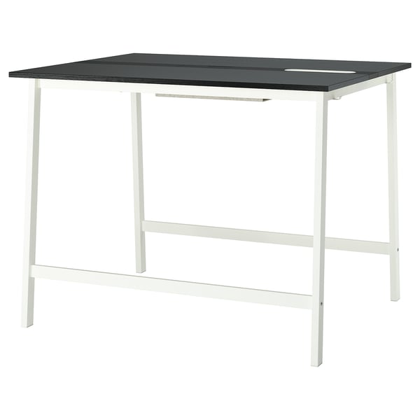 A black and white rectangular conference table with a metal frame.