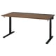 MITTZON desk: brown wooden top, black metal base, adjustable height, modern office design.