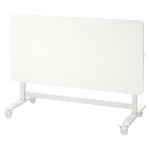 MITTZON: white foldable meeting table on wheels, modern design for easy mobility and storage.