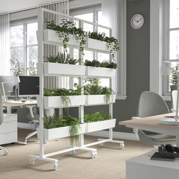 Office with plant divider: MITTZON. Mobile greenery frames create work, meeting areas. Lockable wheels for stability.