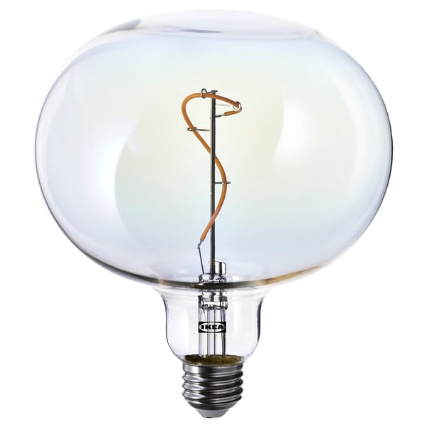 Main image ikea MOLNART led bulb, shaped like a bubble with spiral filament.