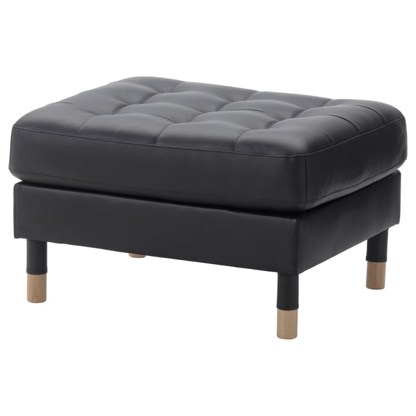 MORABO grey leather ottoman, square, wooden legs.