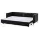Black leather sofa-bed with chrome legs, perfect for modern homes.
