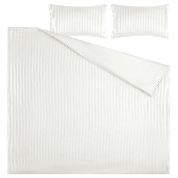 NATTJASMIN bedding set. White, striped, rectangular. Sateen, cotton-lyocell blend.