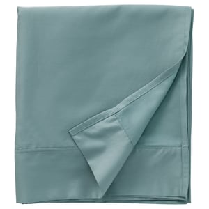 Folded light blue-green sheet, smooth, pleated edge, cotton and lyocell blend, NATTJASMIN.