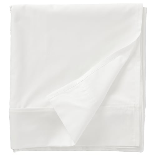 NATTJASMIN white bedsheet, sateen-woven, cotton and lyocell, ultra-soft, plain, rectangular.