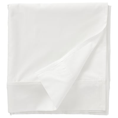 White nattajjasmin sheet, silky smooth blend of cotton and lyocell, neatly folded with decorative border.