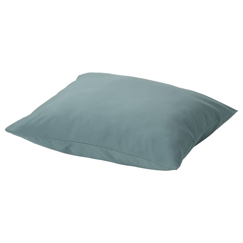 Large, square NATTJASMIN pillow in blue-green, smooth fabric with slight sheen.
