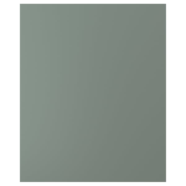 NICKEBO grey-green kitchen cabinet panel, rectangular, uniform finish, particleboard base with plastic edging.