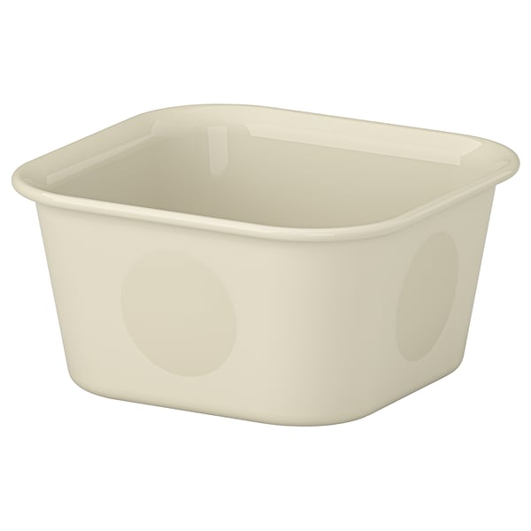 A white, square plastic organiser box named NOJIG, with two small circular cutouts on the sides.