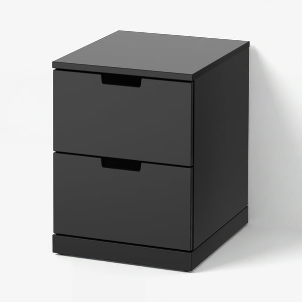 Black NORDLI chest with 2 drawers, modern minimalist design.