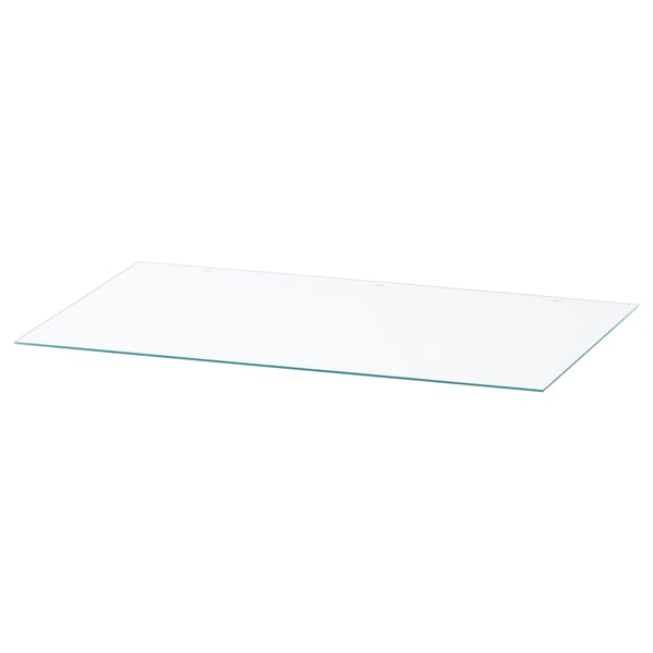 A rectangular glass table top named NORDLI. It is clear and made of tempered glass.