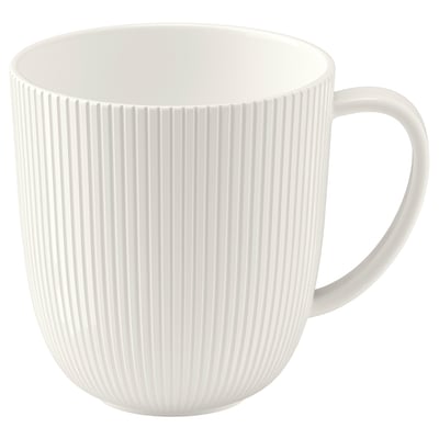 OFANTLIGT white mug, elegant vertical lines, sturdy, feldspar porcelain.