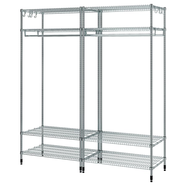 OMAR silver metal storage with adjustable hooks, modern design.