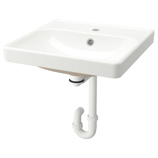 ORRSJÖN white sink: rectangular, semi-recessed, smooth ceramic, single tap hole.