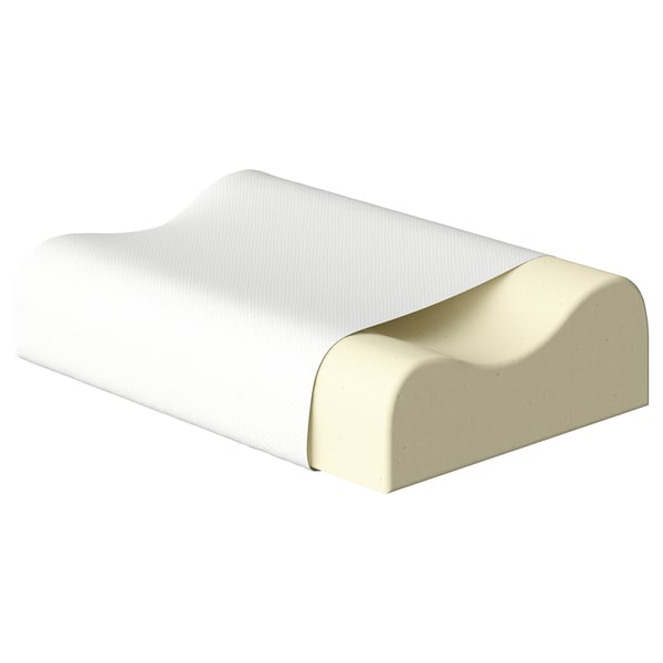 A supportive pillow with a white cover and contoured foam interior.