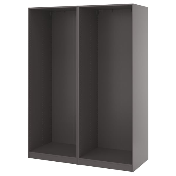 An empty grey wardrobe frame, PAX by IKEA. Modern design, made of particle and fiberboard.