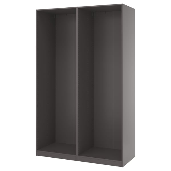 An IKEA PAX grey wardrobe frame, rectangular, with adjustable feet, designed for mounting into a wall.