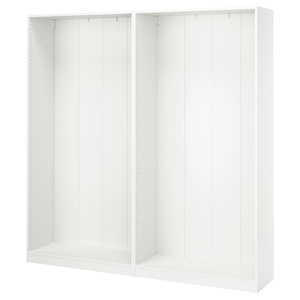 White PAX closet frames: sleek, minimalist, 3 compartments.