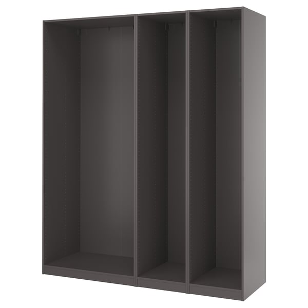A PAX wardrobe frame in black. Its rectangular and open, ready for customization with doors and organisers.