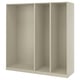 A white ikea PAX wardrobe frame. It is rectangular with three sections, designed for bedroom storage.
