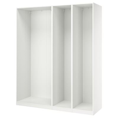 A white PAX wardrobe frame. Its a modular design with three sections, perfect for organised storage.